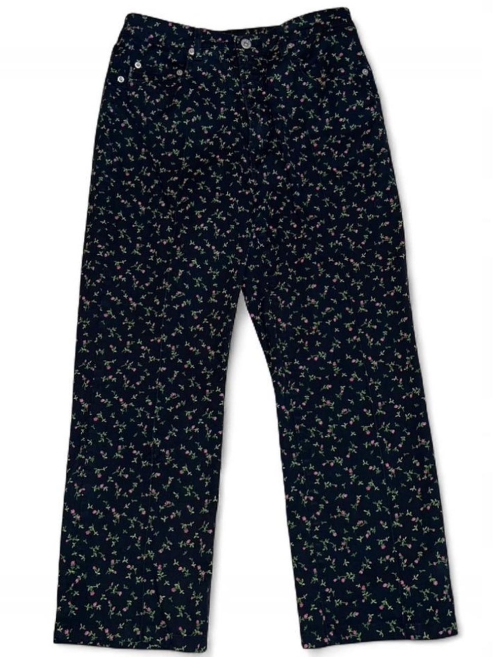 🌹Vintage Karen Kane Black Ankle Pants w Pink & Green Floral Print • 💯 Cotton